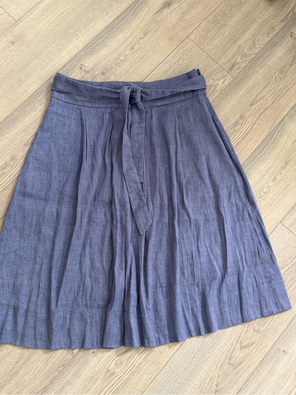 RW&CO. Slate Blue A-Line Linen-Blend Skirt with Waist Tie